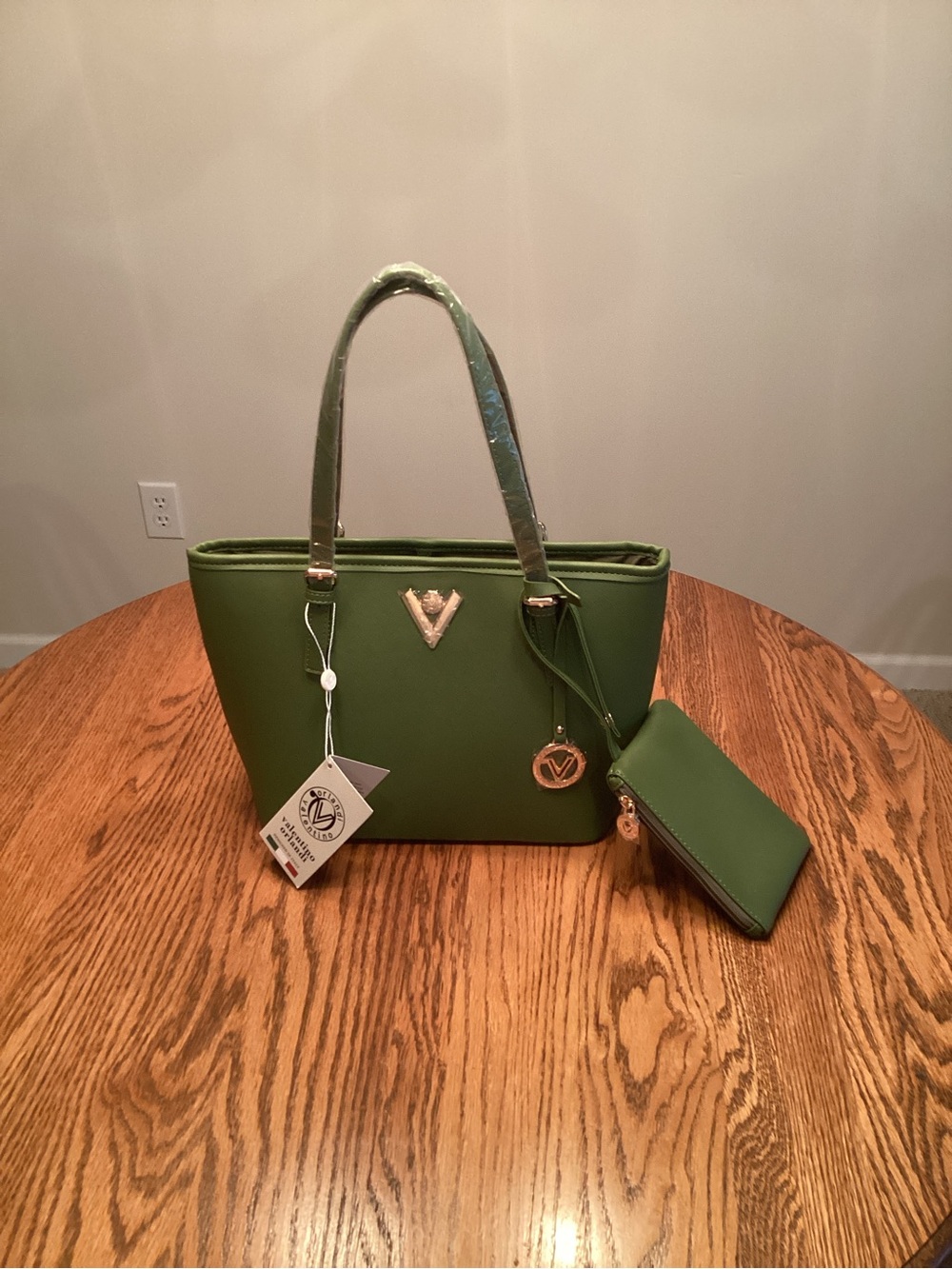 V-Emblem Olive Green Women's Tote with Wristlet